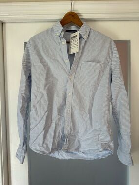 Brandy Melville Light Blue and White Pinstripe Button-Down Shirt